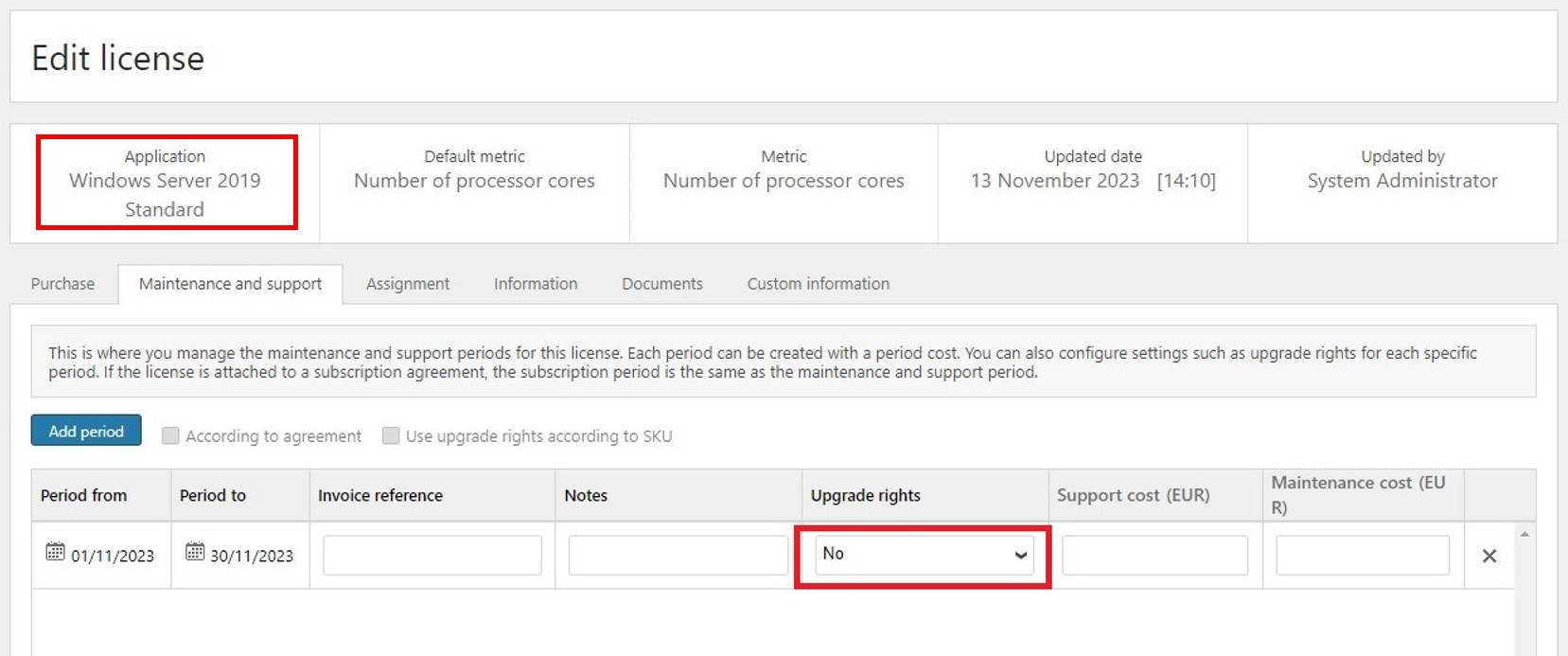 License with active maintenance period but no upgrade rights