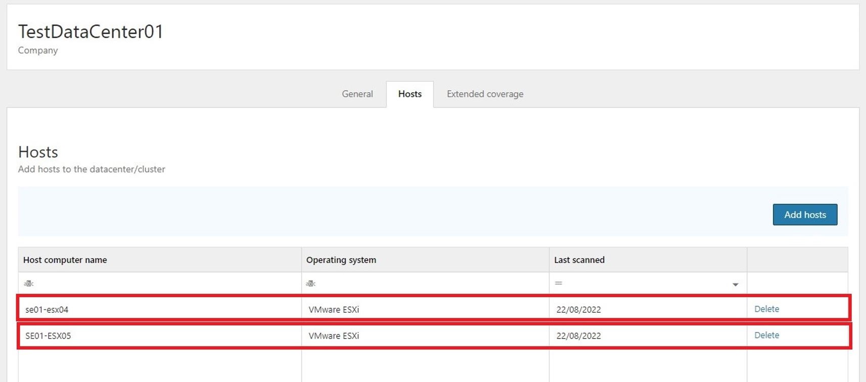 Datacenter with two hosts